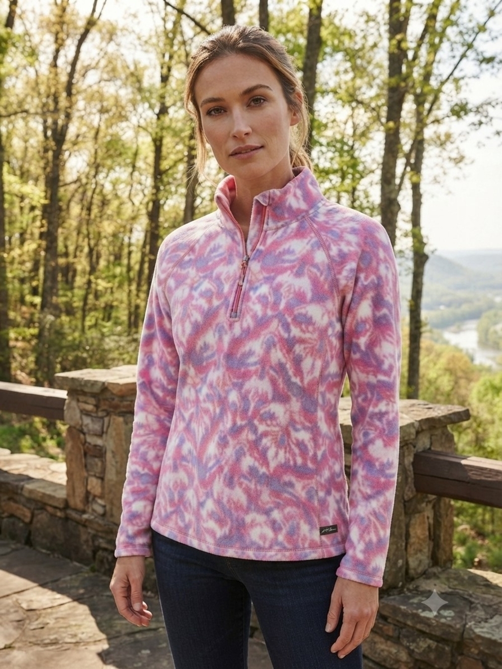 Eddie Bauer Pink & Lavender Tie-Dye Quarter-Zip Fleece Pullover